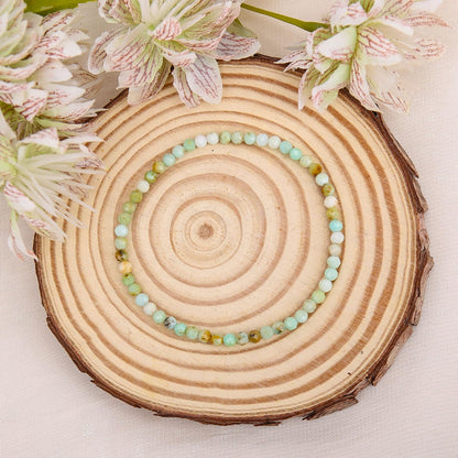 BONNY BOXX Natural Genuine Gemstone Faceted Round Beads Bracelets, 3mm Adjustable Stretchy Tiny Faceted Green Opal Bracelet, Healing Crystal Reiki Chakra Dainty Jewelry Fashion Gifts