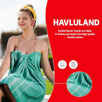 HAVLULAND Turkish Beach Towels, Oversized 40"x72" Turkish Bath Towel, Highly Absorbent Quick Dry Sand Free Beach Towels for Beach Pool Spa Gym Yoga Travel Camping Picnic Blanket - Blue