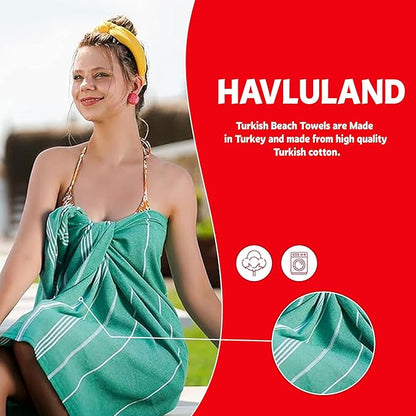 HAVLULAND Turkish Beach Towels, Oversized 40"x72" Turkish Bath Towel, Highly Absorbent Quick Dry Sand Free Beach Towels for Beach Pool Spa Gym Yoga Travel Camping Picnic Blanket - Turquoise