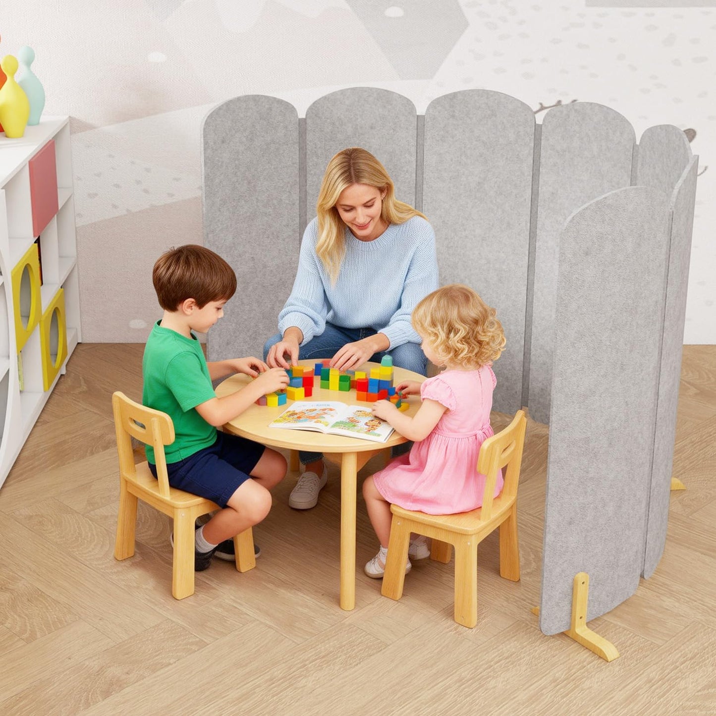 Foldable Kids Room Divider, Freestanding Classroom Partition,Toddler Play Screen, Children's Playroom Separator, Noise Reducing Felt Panel for Preschool, Daycare & Focused Learning at Home Library