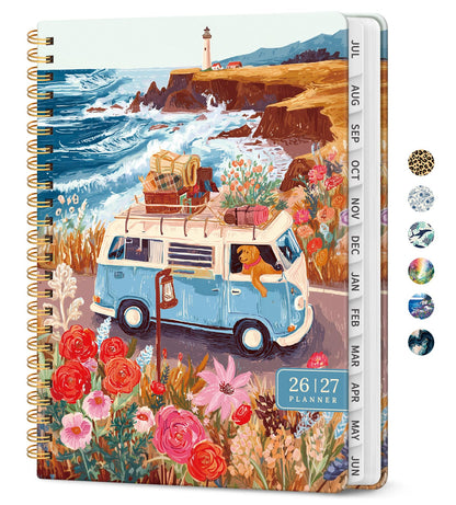 Planner 2026–2027, Weekly & Monthly Academic Organizer for School Year, Jul 2026–Jun 2027, Hardcover Planner with Tabs, Back to School Essential, 6.3" x 8.5", Coastal Van