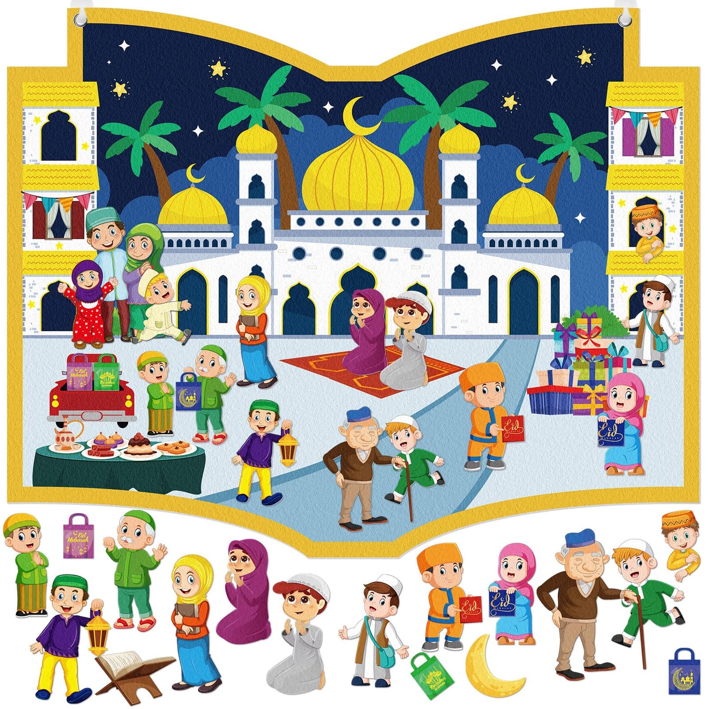Cinrobiye DIY Ramadan Craft Kit – Eid Crafts & Activities, Reusable Felt Mosque, Moon & Stars Set for Classroom, Home, Islamic Holiday Decorations, Party Supplies