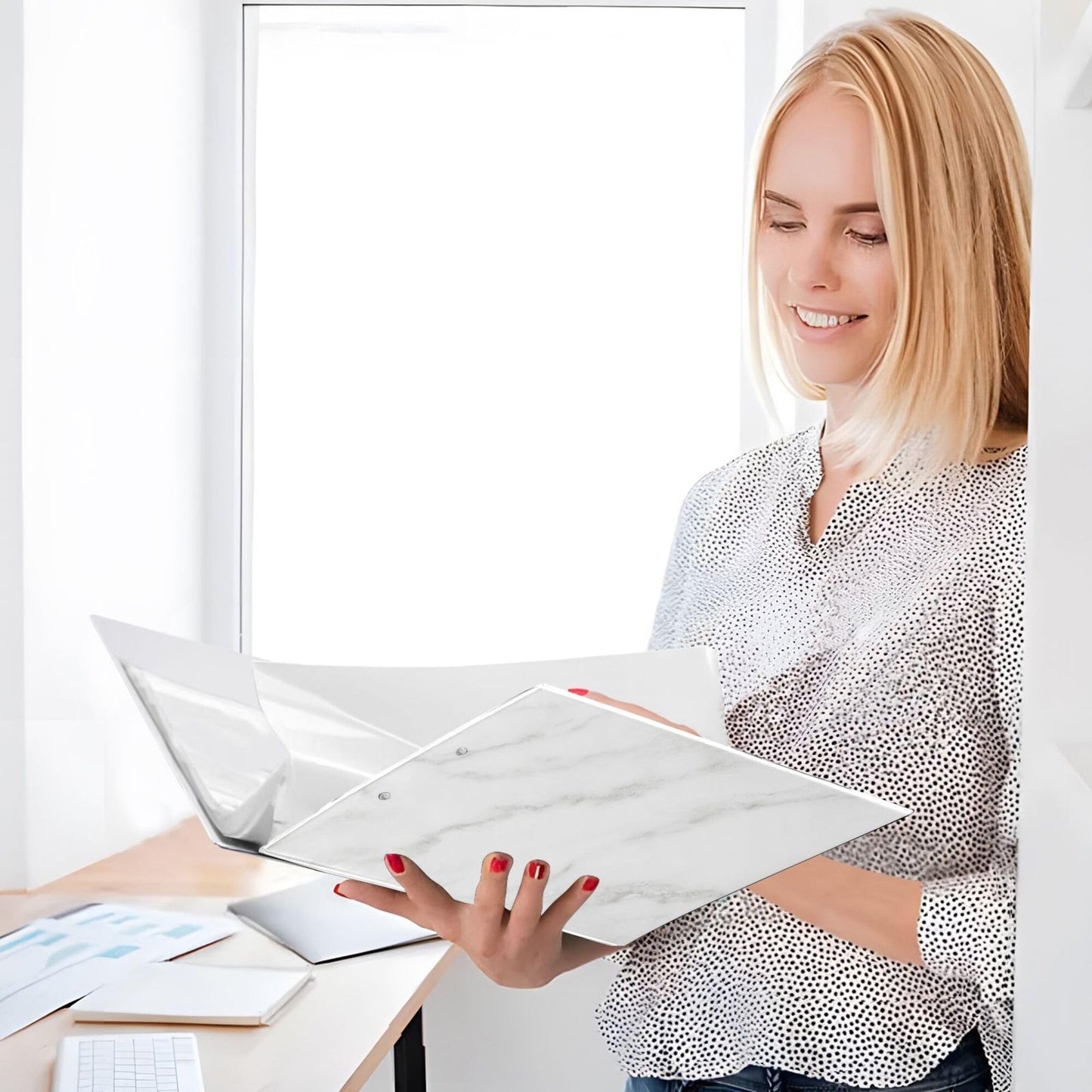 Marble Round Ring Binders 1.5 Inch White 3 Ring Clipboard Binder for Office School Work Supplies File Folder Document 200 Sheet Capacity Easy Open