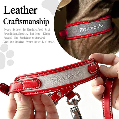 MagEase Dog Collar with 4FT Leash | Adjustable | Anti-Wrinkle, Bite & Stain-Resistant Leather | Soft & Skin-Friendly | 450LB Escape-Proof Magnetic Buckle (Red, Small)