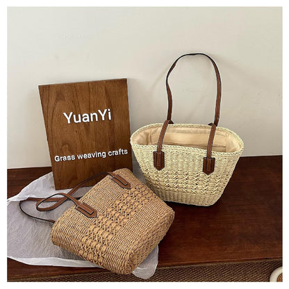 BVNTBZC Large Straw Shoulder Bag Women Woven Tote Travel Bag Top Handle Summer Beach Handbag Purse (Khaki)