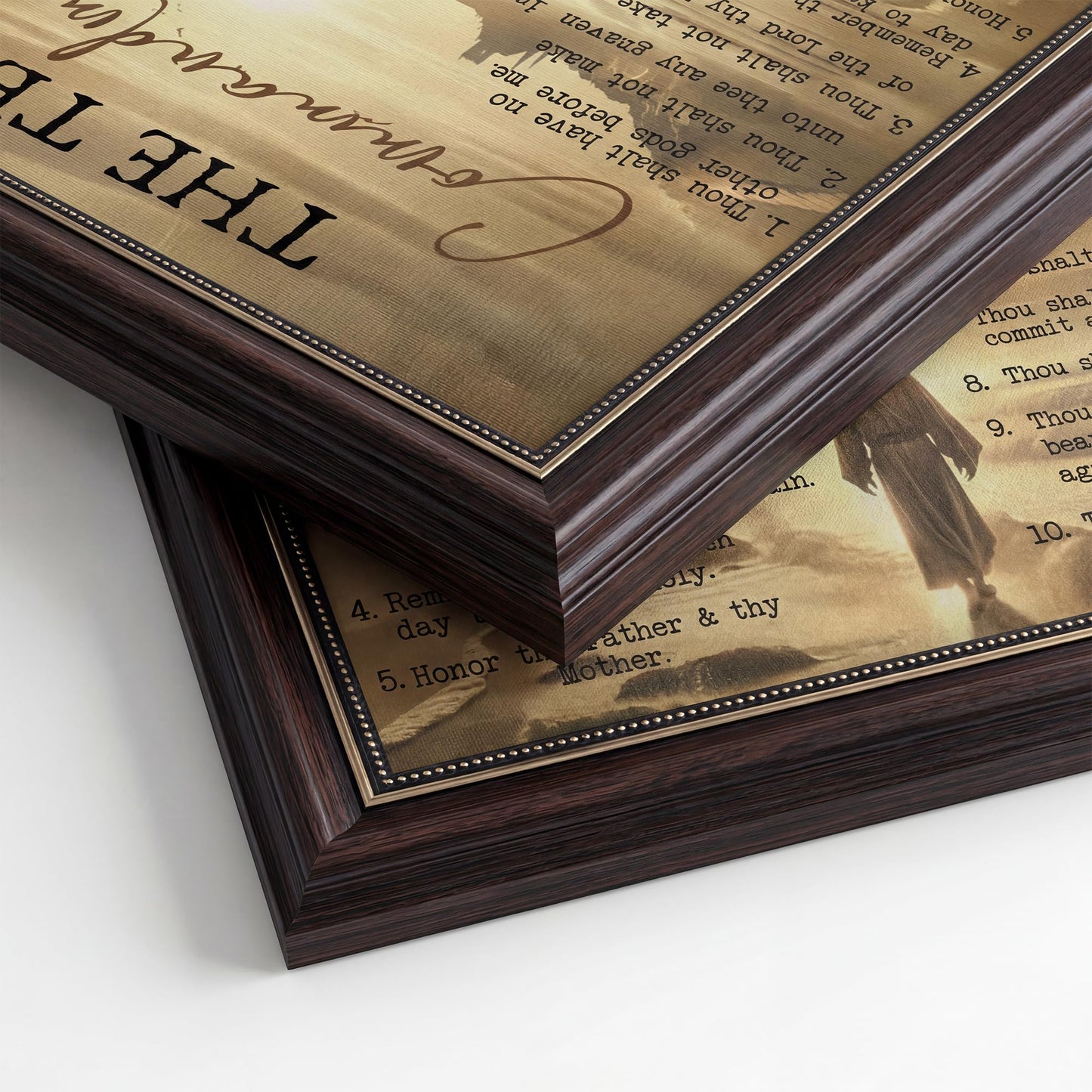 Dark Brown Framed The Ten Commandments Canvas Wall Art Jesus Christ Wall Decor Picture Christian Inspirational Quotes Poster Print Painting for Church Living Room Bedroom Home Decoration