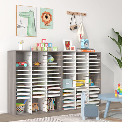 EasyPAG Wooden Literature Organizer with Adjustable Shelves, 36 Compartments Office Paper Organizer Storage 18000 Sheets Letter Size Paper, Student Mailbox for Classroom, Retro Gray/White