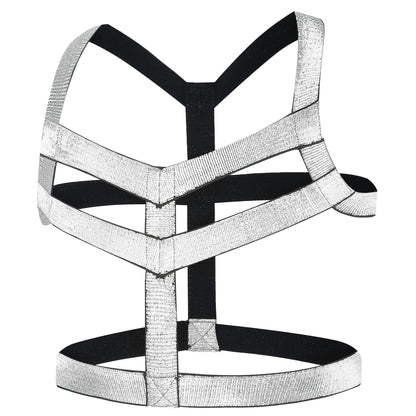 Man Harness Belt Body Chest Elastic Halter Nylon Shoulder Strap Club Wear Tops Black Silver
