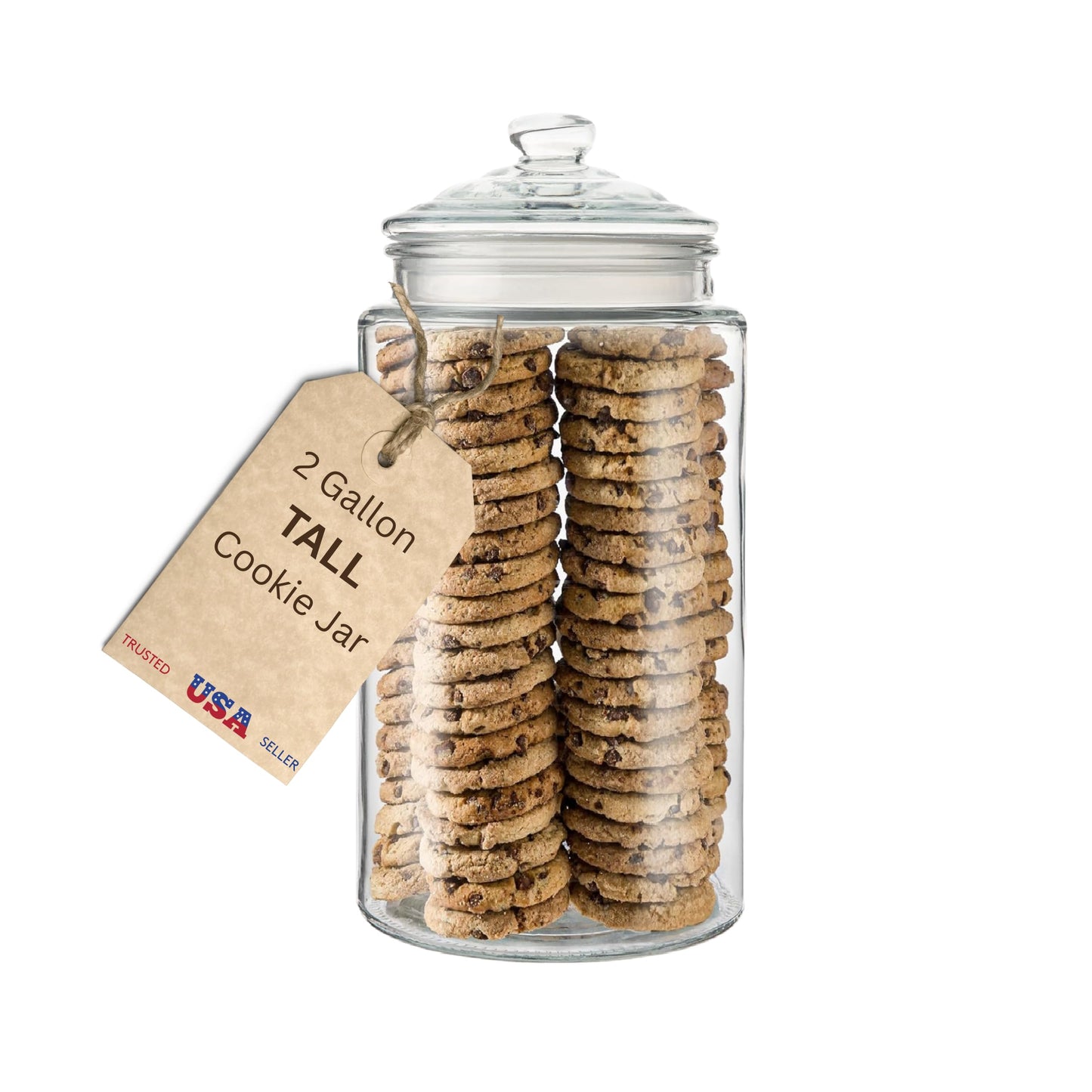 2-Gallon Tall Glass Cookie Jar with Airtight Lid – Large Kitchen Canister for Cookies, Sugar, Flour, and Dog Treats