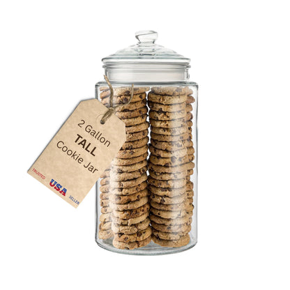 2-Gallon Tall Glass Cookie Jar with Airtight Lid – Large Kitchen Canister for Cookies, Sugar, Flour, and Dog Treats
