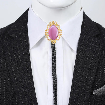 GelConnie Pink Bolo Tie - Western Cowboy Bolo Tie with Leather Cord & Turquoise Stone for Men & Women