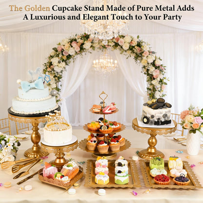 Jaevorite 12 Set of Gold Cake Stand, Metal Gold Cupcake Stand and Bases para Postres de Mesa, Elegant Gold Dessert Stands for Party and Wedding, Easy to Clean Desert Table Display Set