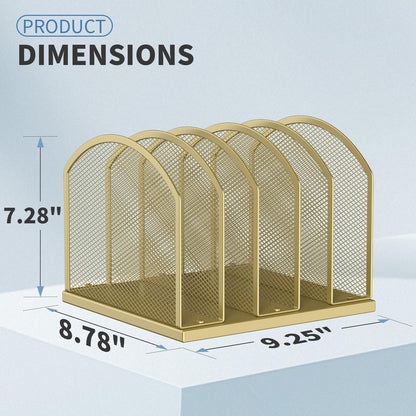 Gawerk 5-Section Vertical Desktop Organizer, 5-Section Mesh File Folder Stand Sorter for Office Home Classroom Organization (1, Gold)