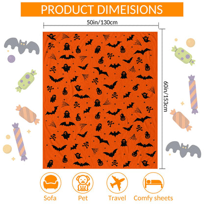 Halloween Throw Blanket Ultra Soft Skull Ghost Bat Flannel Blanket, Cozy Warm Lightweight Gift for Adults Kids, Machine Washable Couch Bed Blankets 60x50in