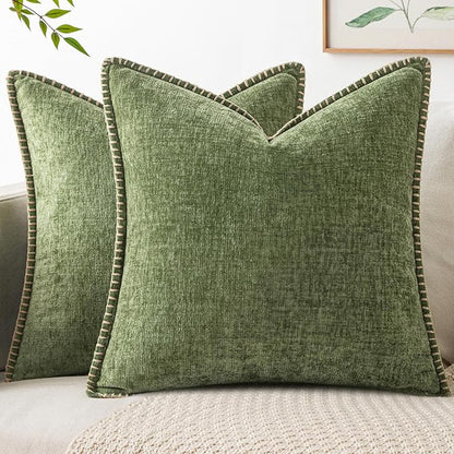 MIULEE Pack of 2 Couch Throw Pillow Covers 18x18 Inch Sage Green Farmhouse Decorative Pillow Covers with Stitched Edge Soft Chenille Solid Dyed Summer Pillow Covers for Sofa Bed Living Room