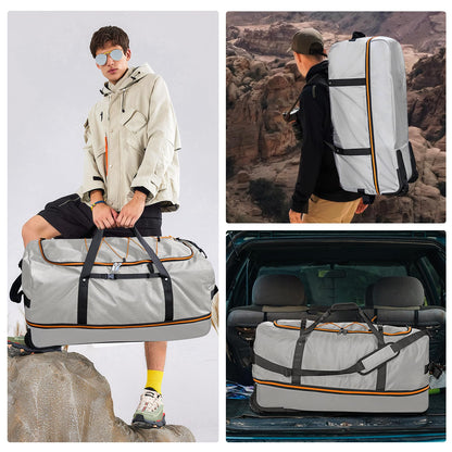 Morthanabag 32” 1680D Oxford Foldable Duffle Bag with 2 Wheels,110L to 140L Expandable Soft Sided Rolling Travel Bag,Grey