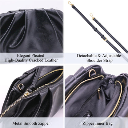 Milisente Clutch Purses for Women Shiny PU Leather Pleated Evening Clutch Bag With Shoulder Strap for Formal Wedding Prom (Black)