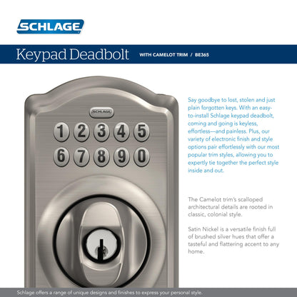 SCHLAGE BE365 CAM 622 Keypad Electronic Deadbolt, Matte Black
