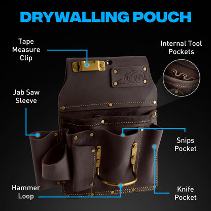 Ox Pro Drywall Tool Belt - 22-Pocket Leather Tool Belt Pouches - Made of Oil-Tanned Leather with Double-Stitching and Steel Rivets - OX-P263804