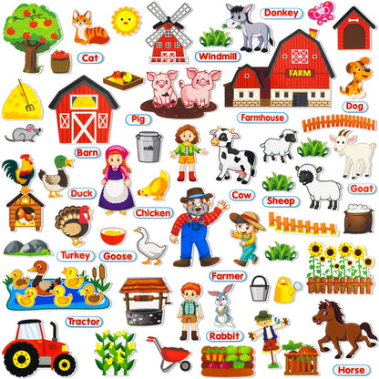 PENGFULL Felt Flannel Board Story Pieces for Toddlers Preschool, Kids Interactive Storytelling Teaching Play Kits with Words Felt Pieces (New Farm)
