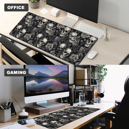 ainori Gothic Skull Gaming Mouse Pad,12x31.5in Non-Slip Rubber Rose and Elegant Goth Dark Desk Mat,Large Extended Halloween Mousepad for Office Home Laptop,Mice Pads Gifts,Game Lover Deskmat Decor