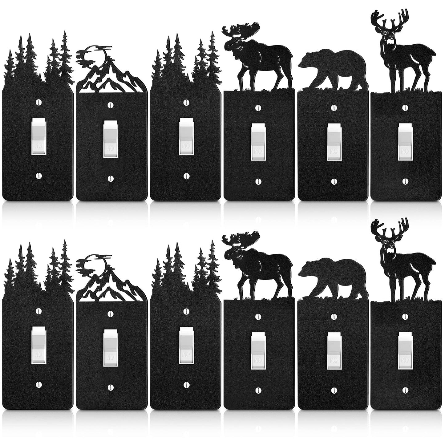 Kingdder 12 Pcs Metal Bear Light Switch Cover Moose Tree Mountain Elk Black Light Switch Plate Forest Outlet Toggle Wall Plate Cover for Home Single Gang Socket(Vintage Style)