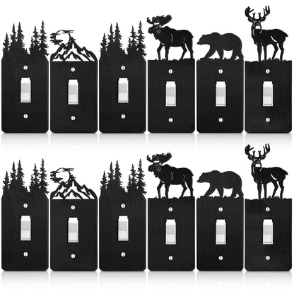 Kingdder 12 Pcs Metal Bear Light Switch Cover Moose Tree Mountain Elk Black Light Switch Plate Forest Outlet Toggle Wall Plate Cover for Home Single Gang Socket(Vintage Style)