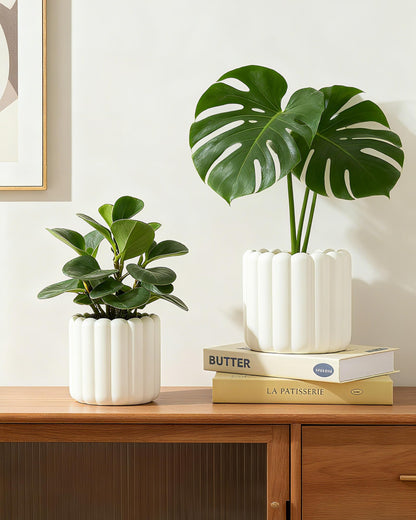 FUYHE Ceramic Plant Pots,6 inch+4.7 Inch Planter Pot with Drainage Holes,Ceramic Planters for Indoor Plants,Modern Flower Pots for Indoor Outdoor Plants House & Office Décor,Cream White