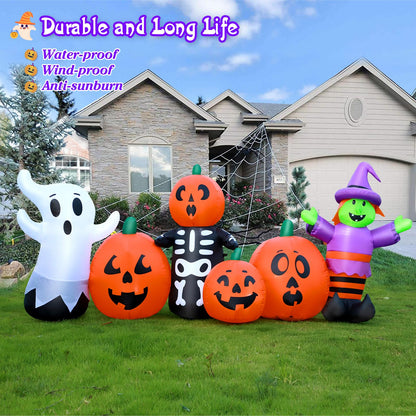 8 FT Length Halloween Inflatables Pumpkin Outdoor Decoration, Witch, Ghost, with Blow Up Pumpkin Inflatables Decorations Built-in LED Lights & Powerful Air Blower for Party Garden Halloween Decor