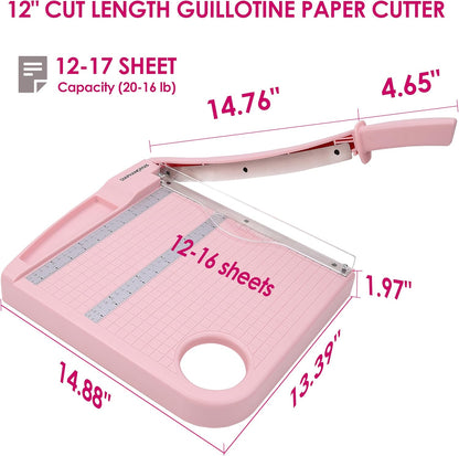 Paper Cutter,Paper Trimmer12 Cutting Length Heavy Duty Guillotine Paper Slicer with Safety Guard and Blade Lock,12 Sheets Capacity,Ideal for Offices,Homes,Printing Shops,Photo Studios (13079PINK)