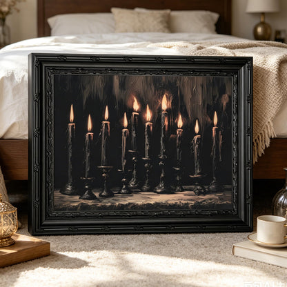 Framed Halloween Candle Canvas Wall Art,Dark Moody Painting Picture Wall Decor,Gothic Poster Print Art,for Bathroom Living Room Gallery Home Decoration 9x11in