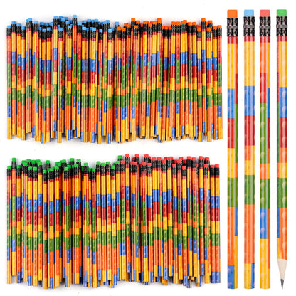 Kolewo4ever 200 Pieces Building Block Wood Pencils Colorful Round Pencils with Top Erasers Students Birthday Goody Bag Bulk Filler for Exams School Office Sketching Learning Activities