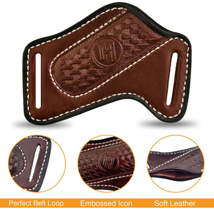 HuntForge Leather Knife Sheath for Belt Pocket Folding Knife Holder Compact Draw Knifes,Tool Belt for Knives,EDC Tools Holster(Small)