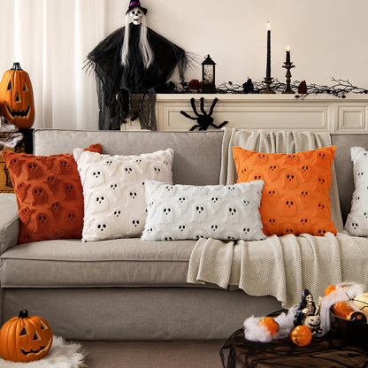 MIULEE Halloween Pillow Covers Cute Ghost Spooky Throw Pillows Set of 2 Soft Plush Faux Fur Fall Decorative Cushion Covers for Couch Sofa Bed Porch Living Room Autumn Decor 18x18 inch Orange