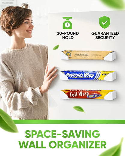 Skywin Adhesive Foil and Plastic Wrap Organizer White, Fits Box Width up to 2.16/55mm Aluminum Foil Organization and Storage – Aluminum Foil Heavy Duty Holder Aluminum Foil Dispense