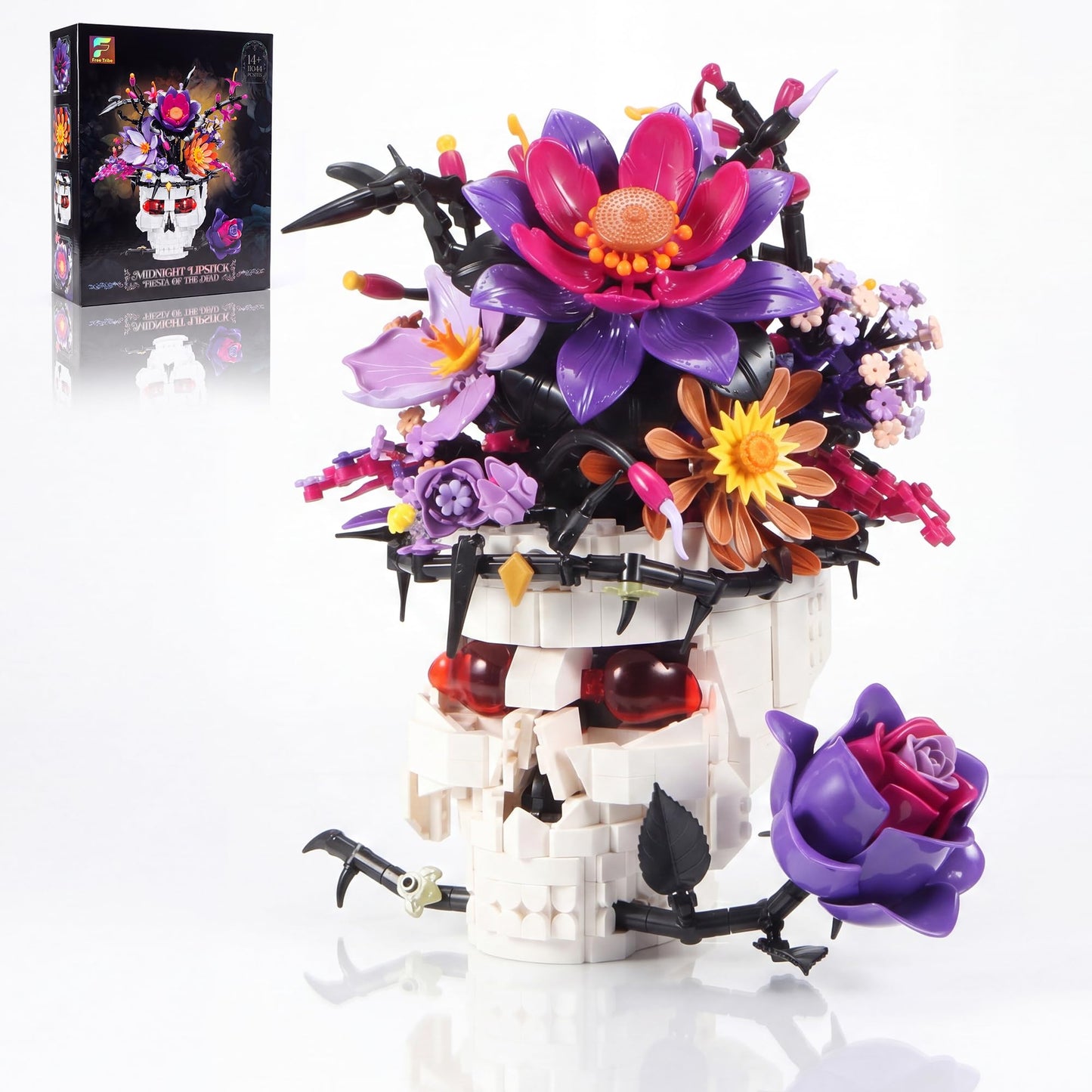 YP YuanPei Rose Skull Flower Bouquet Building Set, Wildflower Botanical Collection Kit for Adult Women, Horror Gothic Skeleton Decor for Goth Home Table Art Decor, Girlfriend/Mom/Wife/Couple
