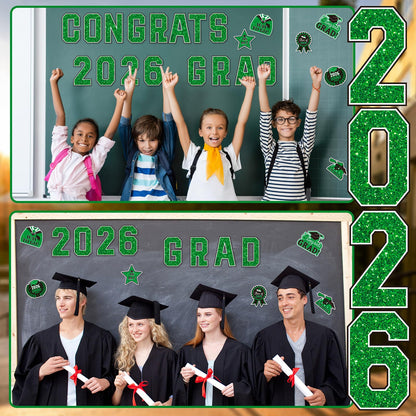 JULMELON Graduation Car Decorations Magnets, 22pcs Class of 2026 Grad Decor Car Magnetic for Kindergarten University Graduation Party Cruise Garage Door Refrigerator Decorations Supplies (Green)