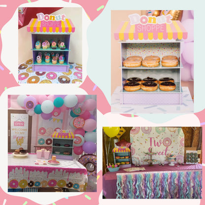 2 Tier Donut Stand for Donut Birthday Party Supplies & Decorations, Cupcake Stand Dessert Table Centerpiece Decor by 4E's Novelty