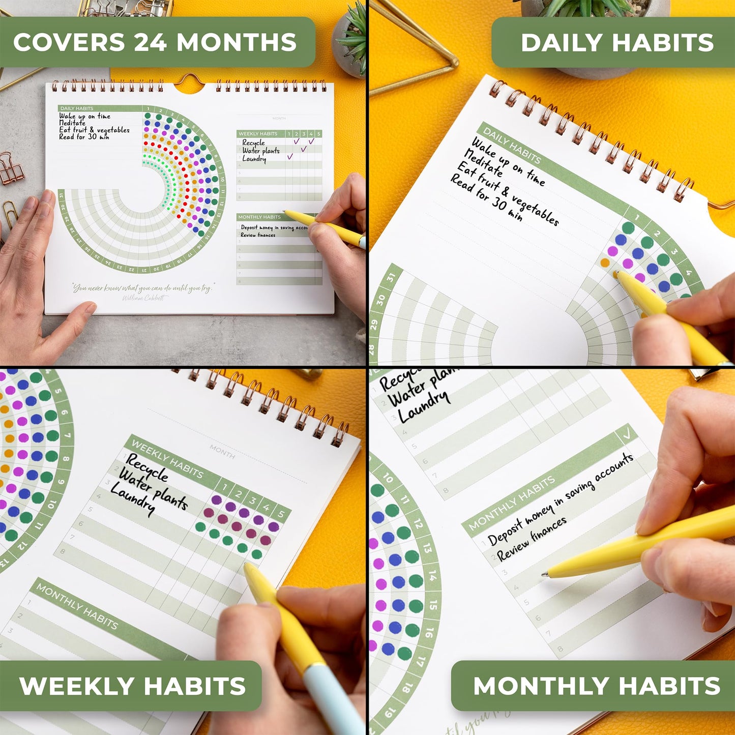 Clever Fox Habit Calendar Circle – 24-Month Inspirational Daily Habit Tracker with Colorful Pages – Routine & Goal Planner Journal (Black)