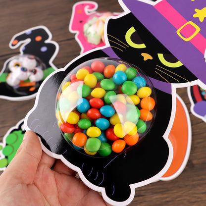 36 Set Halloween Candy Holder Cards with Clear Dome, Halloween Treat Boxes, Candy Servers,Ghost/Pumpkin/Bat Design,DIY Trick or Treat Party Favors for Kids, Classroom Prizes ,Family Gatherings(Candy Not Included)