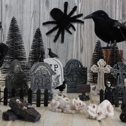 YLOLUL 48 Pcs Fluorescent Halloween Village Accessories Miniature All Saints' Day Figurines Glow in The Dark Mini Tombstones Skeleton Tiny Trees for Halloween Town Decorations Party Table Decor