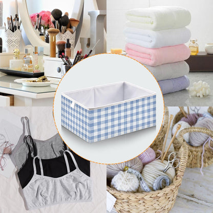 Kigai Blue White Gingham Cube Storage Bins 11x11 inch Collapsible Fabric Storage Cubes Organizer Foldable Boxes Decorative Basket for Home Organizing