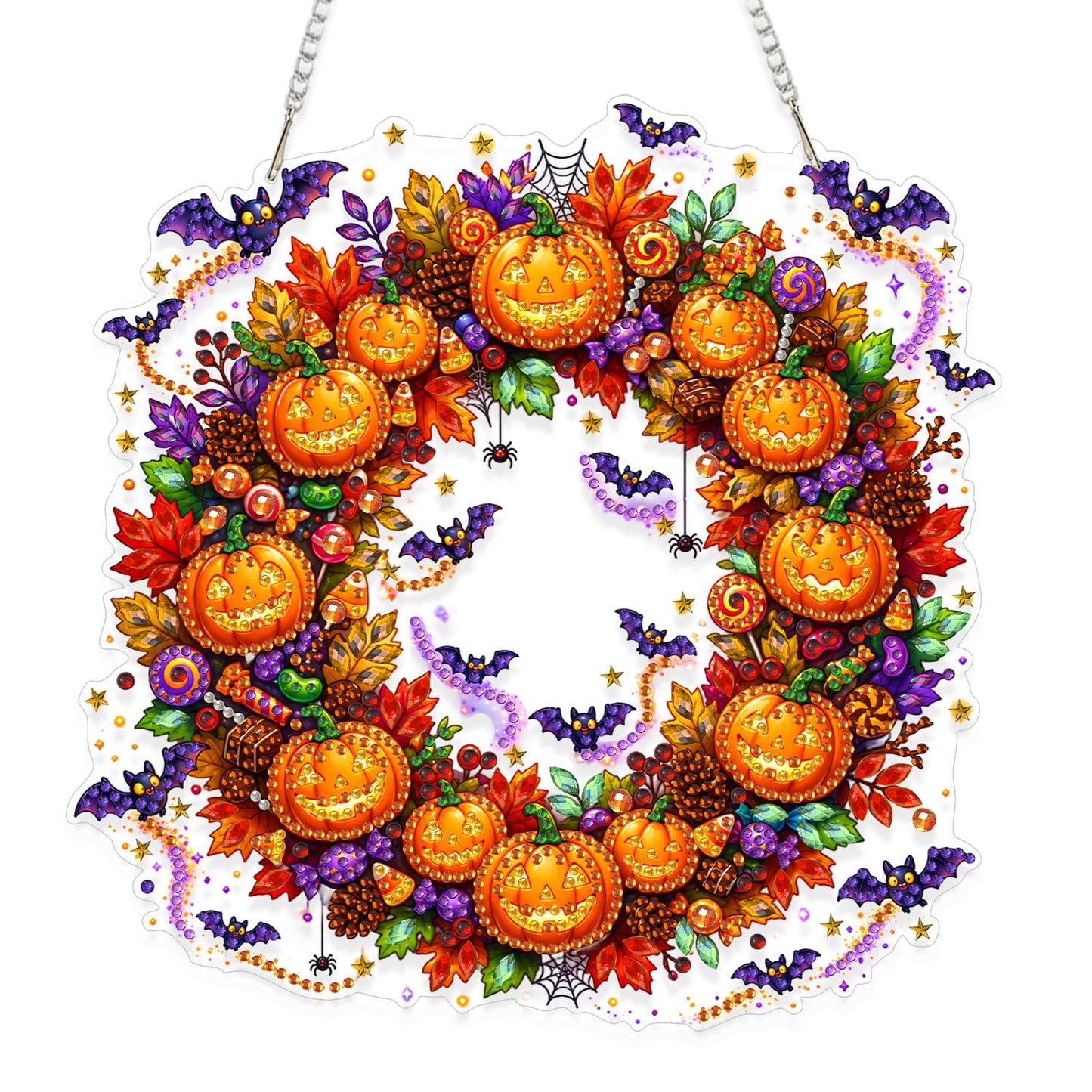 Eiflow Hanging Diamond Art Halloween Kit for Adults DIY Acrylic Diamonds Craft Painting Ornament Pumpkin Kit, Special Crystal Diamond Art Painting Window Door Hanging Pendant Wreath