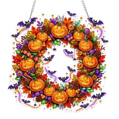 Eiflow Hanging Diamond Art Halloween Kit for Adults DIY Acrylic Diamonds Craft Painting Ornament Pumpkin Kit, Special Crystal Diamond Art Painting Window Door Hanging Pendant Wreath