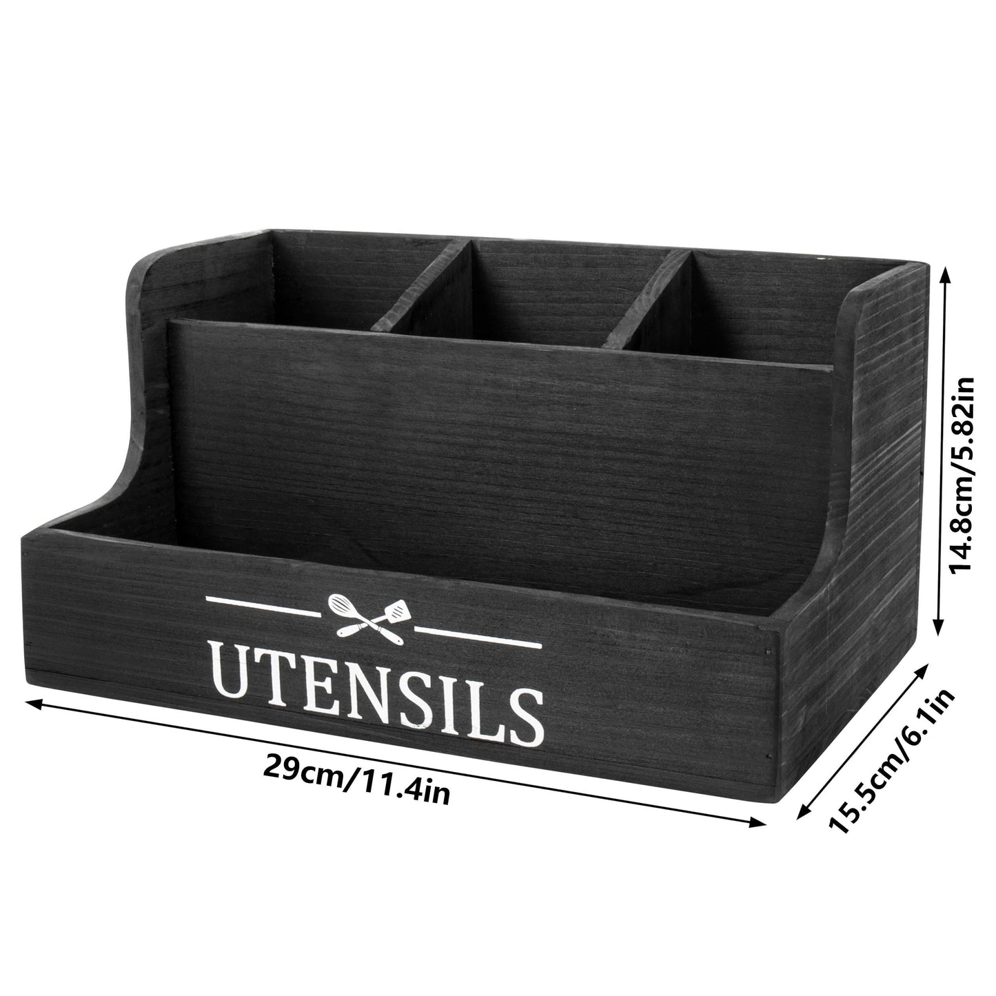SHAXIXI Wooden Kitchen Utensil Holder, Farmhouse Country Style Kitchen Countertop Organizer, Selected Tung Wood, 11.4 X 6.1 X 5.8 Inches