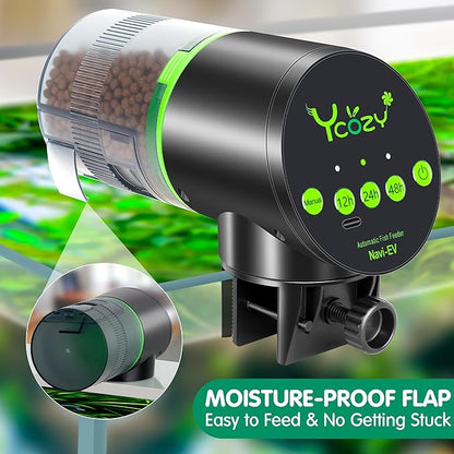 Ycozy Automatic Fish Feeder Rechargeable with USB Cable Moisture-Proof Intelligent Electric Fish/Turtle Feeder for Aquarium & Fish Tank (Plug Powered-EV)
