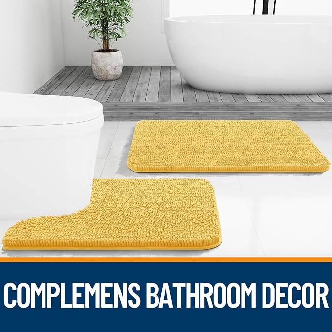OLANLY Bathroom Runner Rugs 59x24, Extra Soft Absorbent Chenille Bath Rugs, Rubber Backing Quick Dry, Machine Washable Long Bath Mats for Bathroom Floor, Tub and Shower, Home Decor Accessories, Yellow