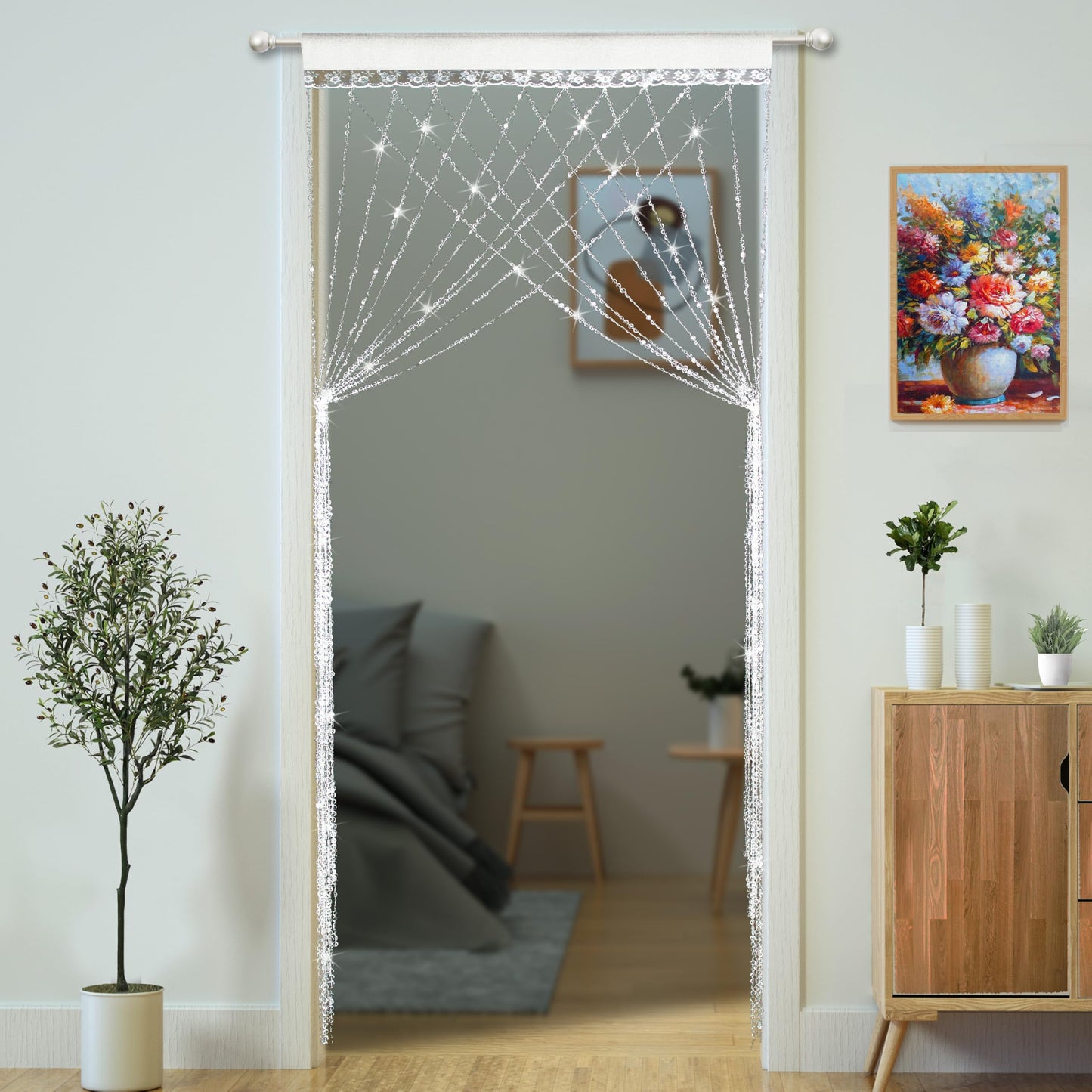 YaoYue Crystal Beaded Curtain Door Curtains Room Divider Hanging Diamond Acrylic Beads for Doorway Hippie Closet Bedroom Wall Window Backdrop Decor (35.5×79in/90×200cm, Crystal)