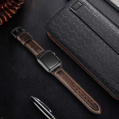 HUAFIY Compatible iWatch Band 38mm 40mm 41mm42mm, Top Grain Leather Band Replacement Strap iWatch Series 11/10/9/8/7/6/5/4/ 3/ 2/ 1,apple SE Sport, Ultra 3 2 1 (Retro coffee+Black Buckle, 38mm 40mm41mm)