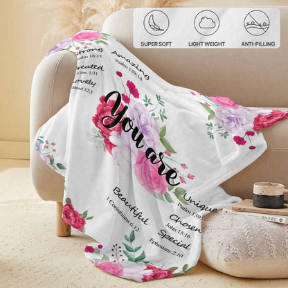 QDVXZA Christian Gifts for Women, Soft Throw Blanket with Flowers and Bible Verse, Cozy Flannel Spiritual Blanket for Couch, Inspirational Gifts for Sister, Friend, Daughter, Halloween Decor,50"x 60"